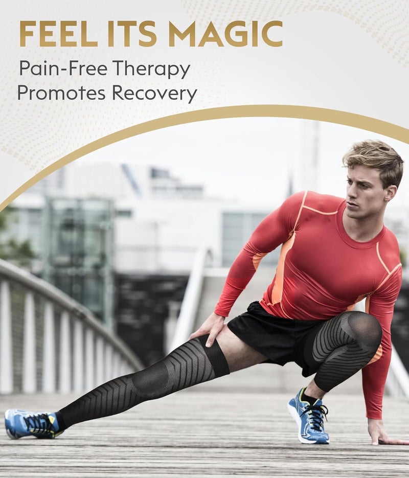 MGANG Full Leg Compression Sleeves for Men & Women, Thigh High 20-30mmHg Graduated Compression Stockings for Thigh Calf Knee Support, Pain, Swelling, Varicose Veins, Running, Sports, 1 Pair, Black XL - Image 4